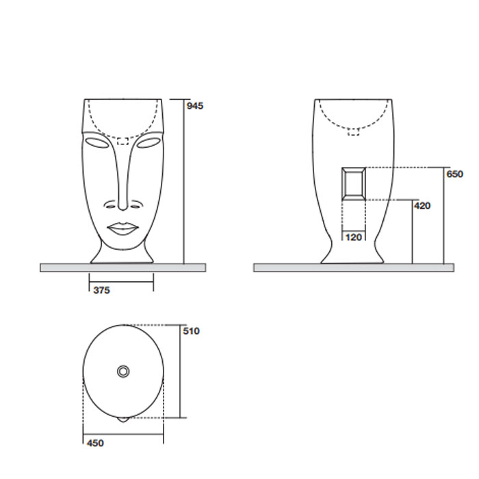 Kerasan Artwork Moloco Раковина 45х51х94.5 см, без отв., напольная, слив в пол, цвет: белый