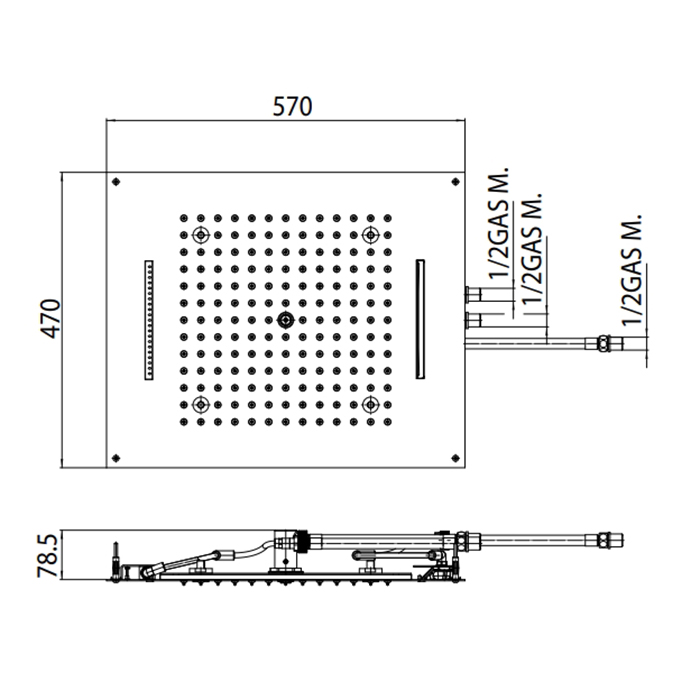 BOSSINI DREAM/3 Верхний душ 570 x 470 мм, 3 режима (дождь, каскад, водопад), с 4 LED (белый), блок питания/управления, цвет: хром