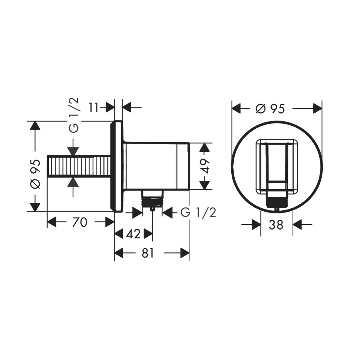 Hansgrohe Fixfit S Шланговое подсоединение, 1/2", цвет: чёрный матовый