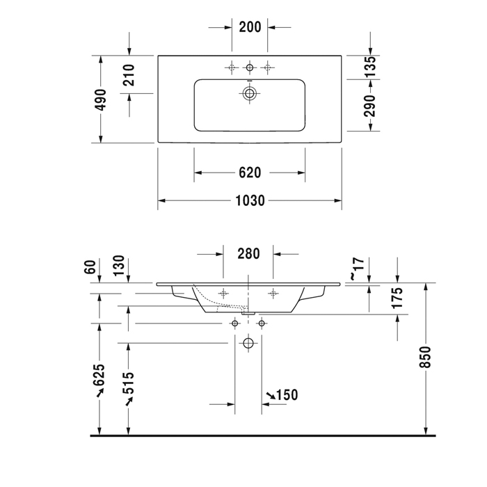 Duravit ME by Starck Раковина 103x49 см, 1 отв., цвет: белый