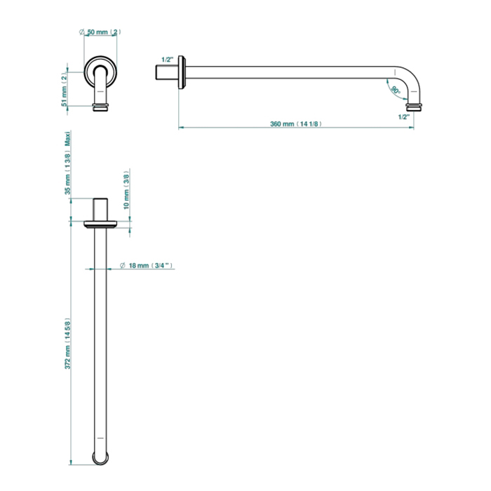 THG Corvair Держатель верхнего душа 36см., настенный, цвет: Soft matt gold