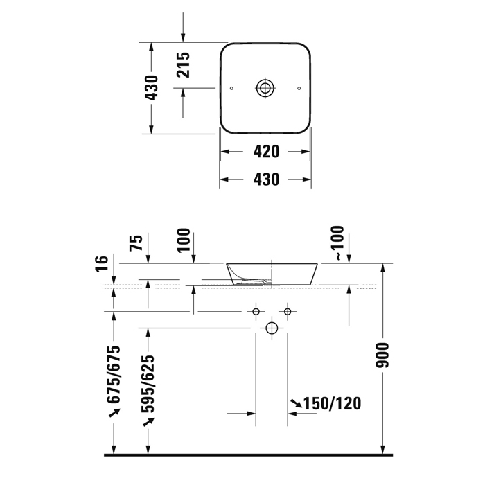 Duravit Cape Cod Раковина 43 см, без отв., квадратная, цвет: белый