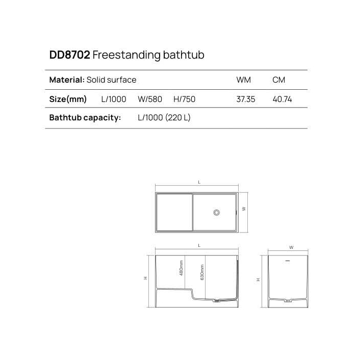 Dea Design Single Ванна 100х58х75см., отдельностоящая, Solid Surface, цвет: White №18