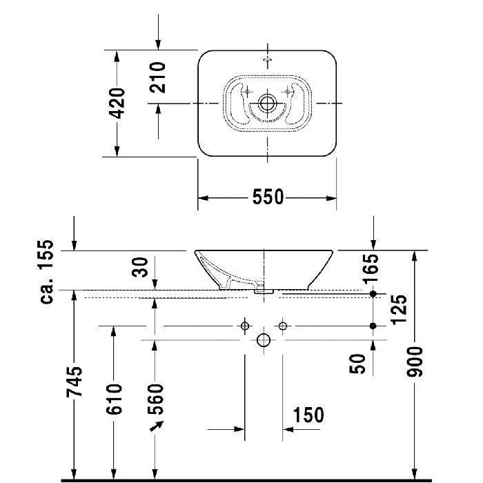 Duravit Bacino Раковина 55х42см., без отв., цвет: белый