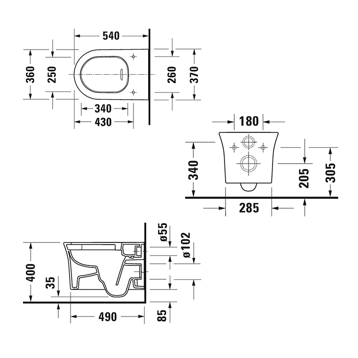 Duravit White Tulip Унитаз подвесной 37х54 см, безободковый, HygieneGlaze, цвет: белый