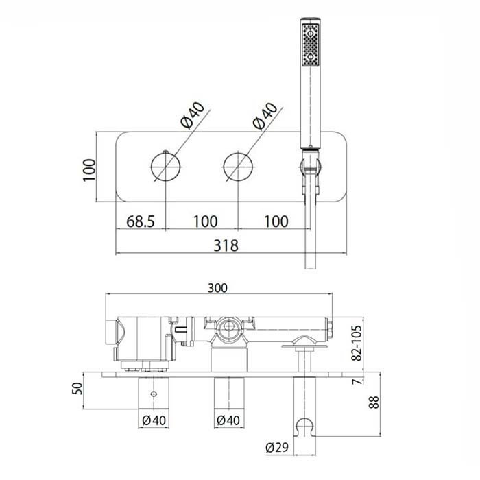 Bossini Oki Комплект: Термостат высокой пропускной способности с девиатором на 2 выхода, ручной душ ZEN и шланг, цвет: хром
