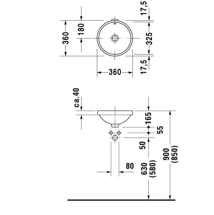 Duravit Architec Раковина встраиваемая Ø36cм., встраиваемая снизу, без отв., с креплением, цвет: белый