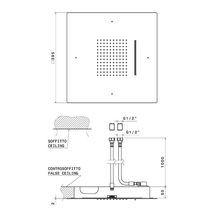 Newform Head Showers Верхний душ 40x40cм, потолочный, скрытый, дождь/водопад, цвет: черный матовый