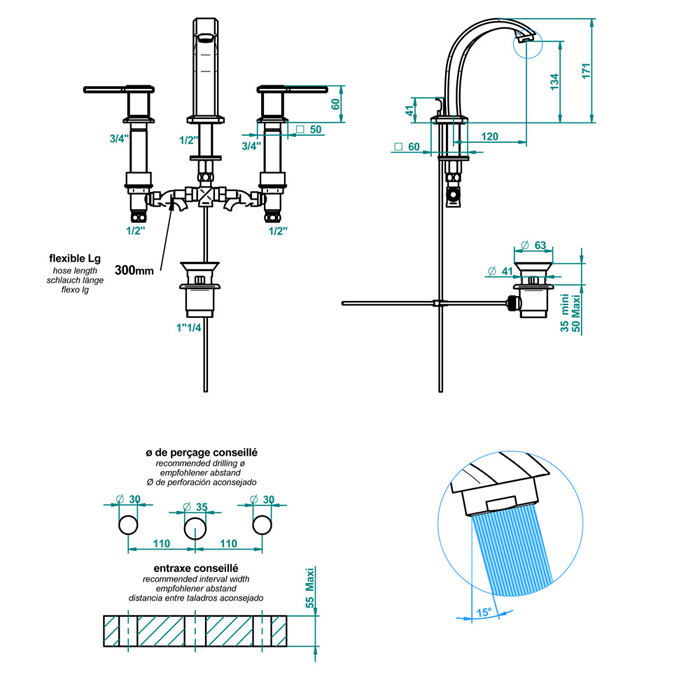 THG Métropolis à manettes cristal noir Смеситель для раковины, на 3 отв., цвет: хром/черный хрусталь