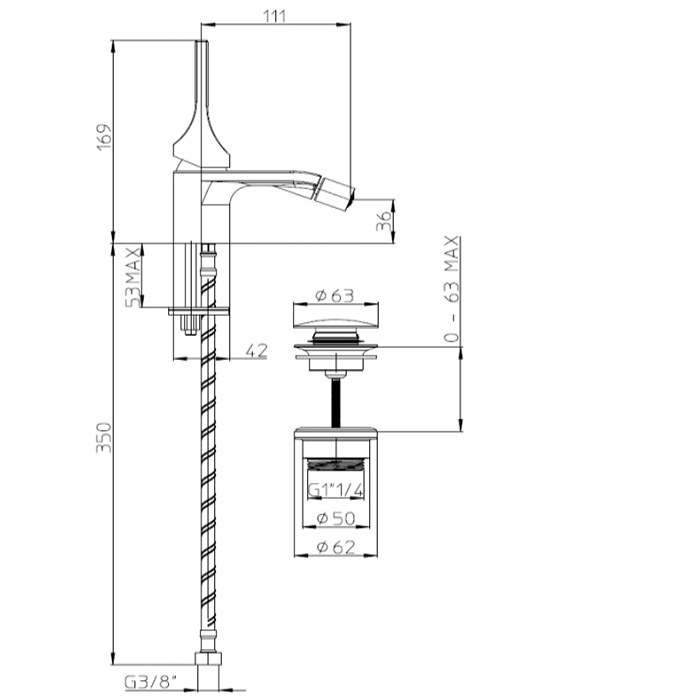 Bossini Apice Смеситель для биде на 1 отверстие, однорычажный, с донным клапаном, цвет: хром