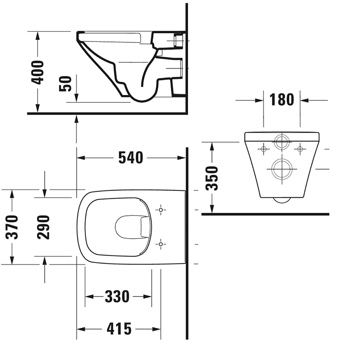 Duravit DuraStyle Rimless Унитаз подвесной 37х54х35см., безободковый, без сиденья, цвет: белый глянцевый 
