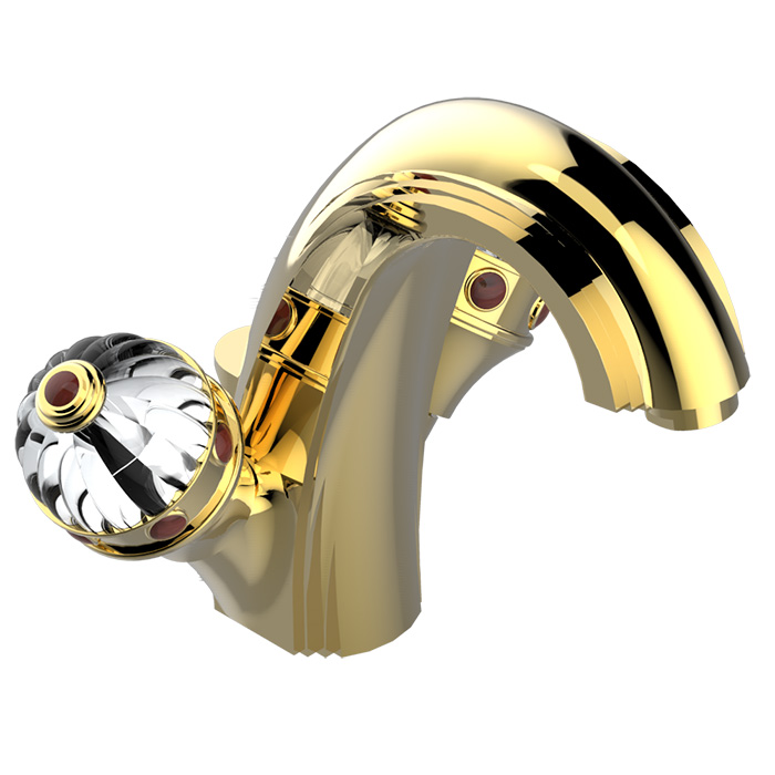 THG Amboise Jaspe rougе Смеситель для раковины на 1 отверстие, с донным клапаном, вставки красная яшма, цвет: полированное золото