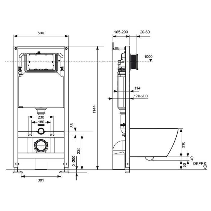 TECEspring Base Комплект: унитаз модель R, инсталяция, панель смыва LT с круглыми кнопками, цвет: белый / белый глянцевый