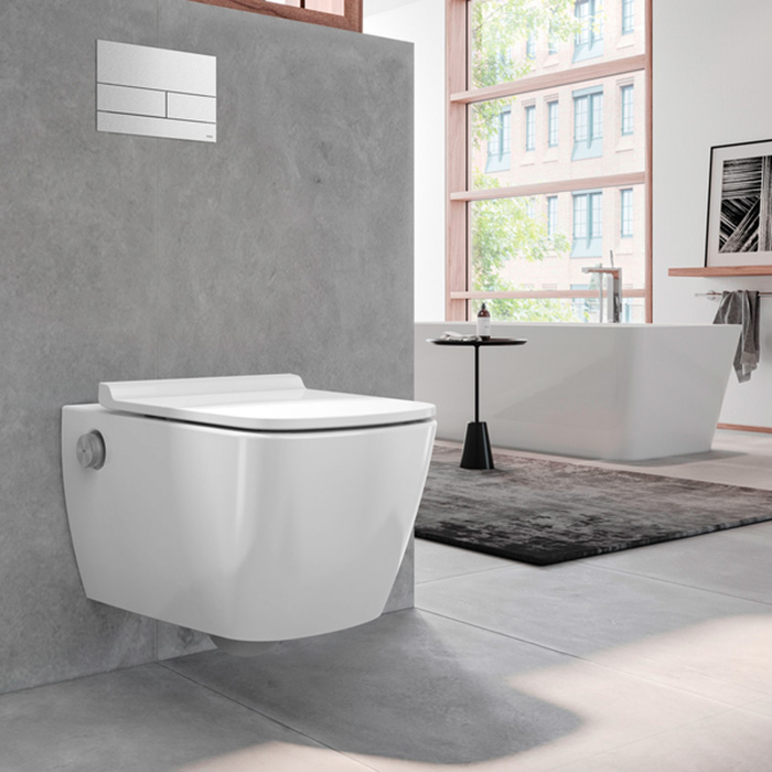 TECEneo Унитаз-биде 54х36см, подвесной, безободковый, смыв Tornado, сиденье slim, цвет: белый