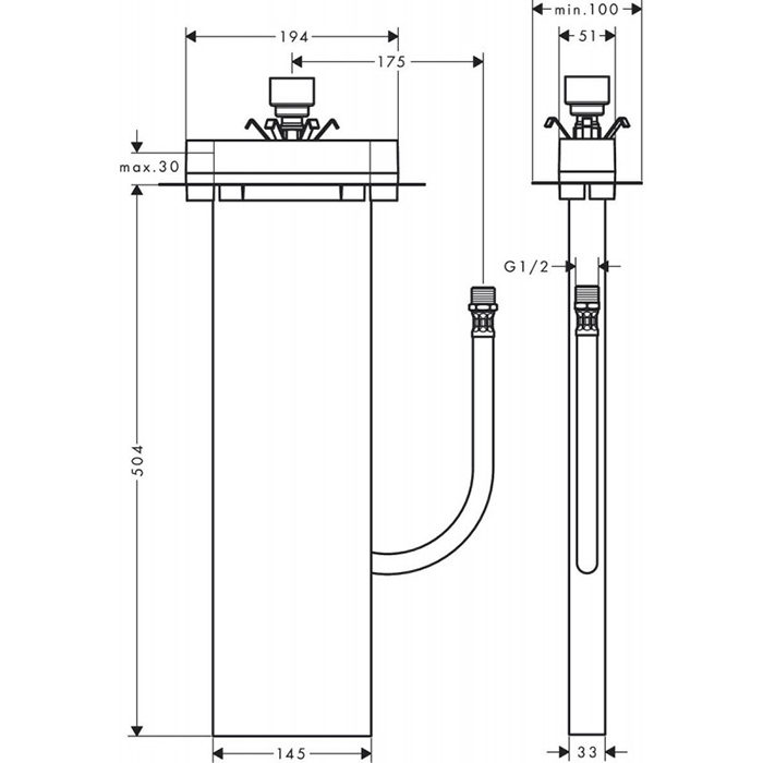 Hansgrohe sBox Шланговый короб для ванны, скрытая часть