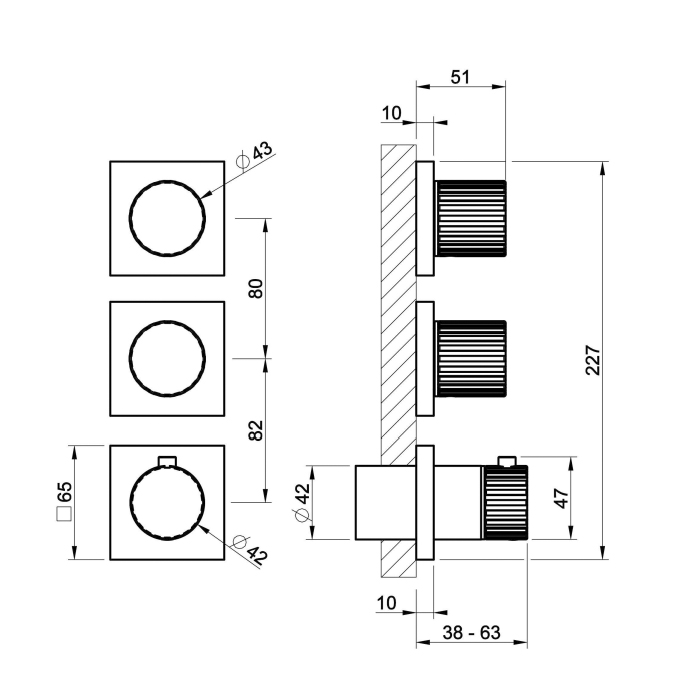 Gessi Incastri Смеситель для душа, настенный, термостатический, на 2 потока, цвет: Finox Brushed Nickel