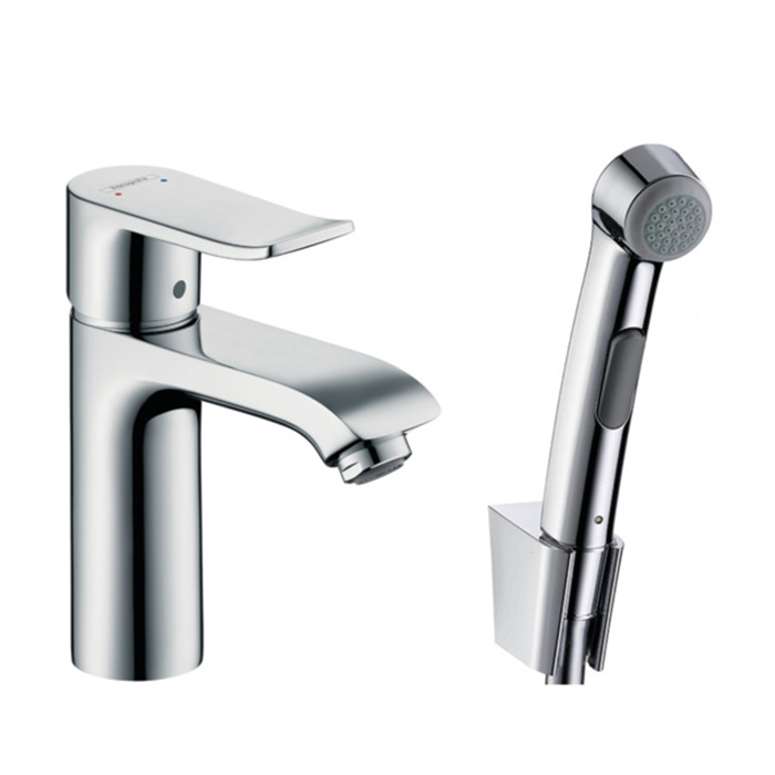 Hansgrohe Metris Смеситель для раковины, на 1 отв., с гигиеническим душем (комплект: шланг: 160см, кронштейн, лейка), цвет: хром