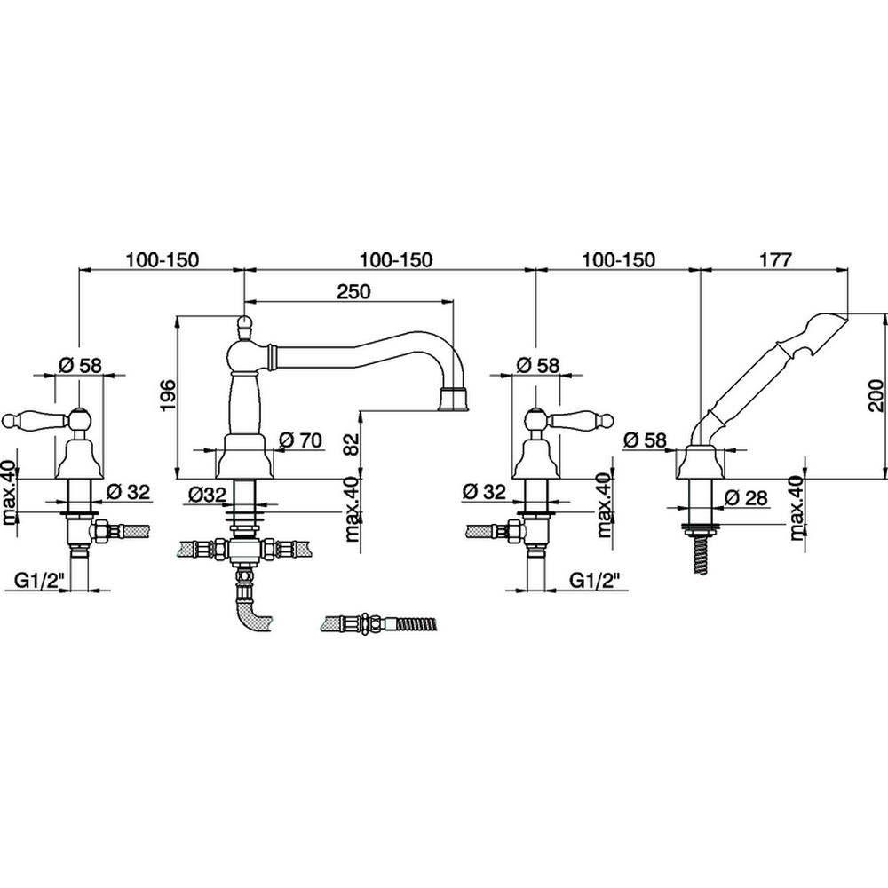 CISAL Arcana Toscana Смеситель на борт ванны на 4 отверстия,излив 250 мм, цвет: хром 