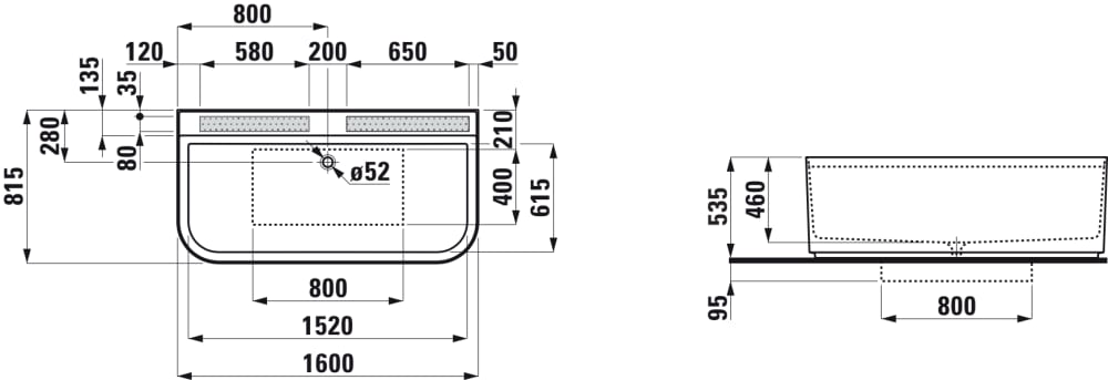 Laufen Sonar Ванна 160x81х53см, пристенная, 5 отв., со слив-переливом, материалл: Marbond, цвет: белый