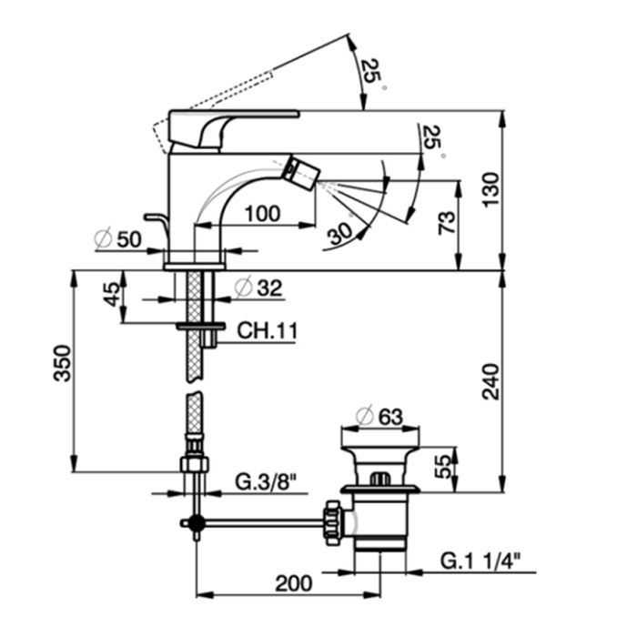 Cisal Alma Смеситель для биде, на 1 отв., с донным клапаном, цвет: хром