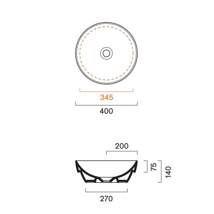 Catalano Sfera Раковина 40см h14 встраиваемая, без отв., цвет: Tortora Satinato
