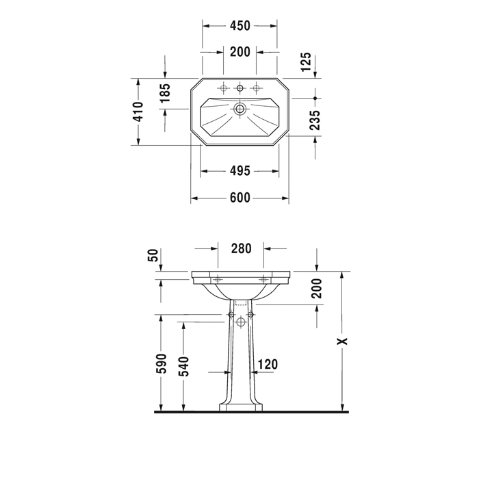 Duravit 1930 Раковина 70х50х20.5 см, 3 отв., цвет: белый