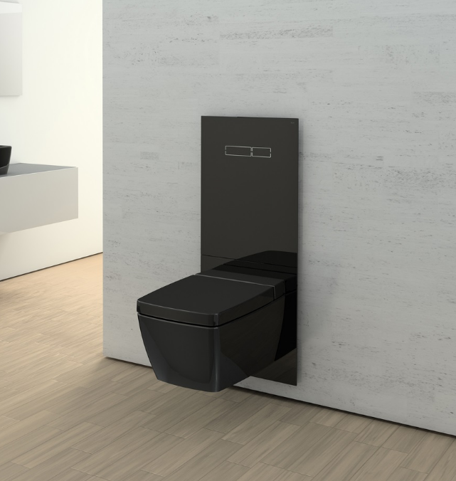 TECELux для установки унитаза -биде (Geberit Aquaclean Sela)) с верхней панелью из черного стекла с механическим блоком управления  и нижней панелью стекло черное