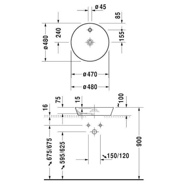 Duravit Cape Cod Раковина 48см., 1 отв., накладная, цвет: белый