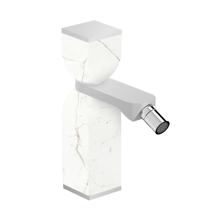 Cisal Hi-Rise Смеситель для биде, на 1 отв., c донным клапаном, цвет: белый мрамор/брашированный никель