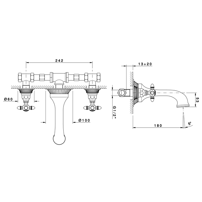 Nicolazzi Impero Смеситель настенный на 3 отверстия, цвет: золото