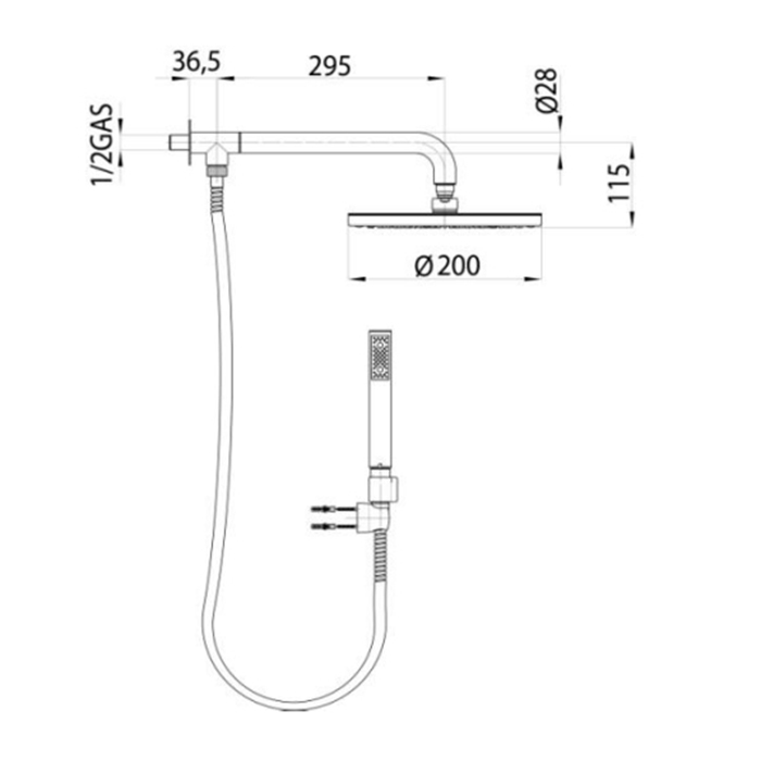 Bossini Oki Комплект для душа с верхним душем Ø200 мм. с держателем 331,5 мм. из стены, с ручным душем, настенным держ и шлангом 1500 мм., цвет: хром