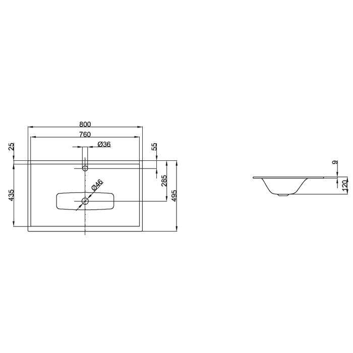 Bette Lux Раковина 80х49.5х0.9/12см., встраиваемая на столешницу, 1 отв., без перелива, с крепежом, цвет: белый