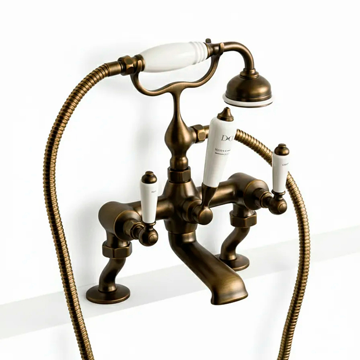 Devon&Devon Dandy Смеситель для ванны, монтаж на бортик ванны, с лейкой и шлангом, цвет:бронза