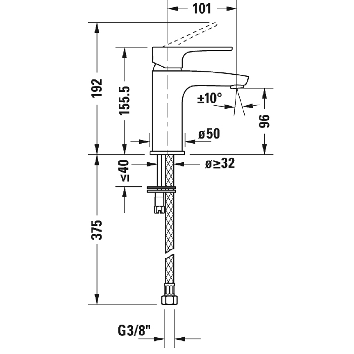 Duravit B.1 Смеситель для раковины, 1 отв., излив 101мм, цвет: хром