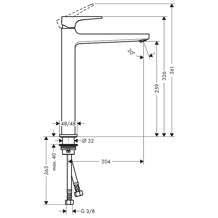 Hansgrohe Metropol Смеситель для раковины, на 1 отв, с донным клапаном, излив: 20.4см, цвет: черный матовый