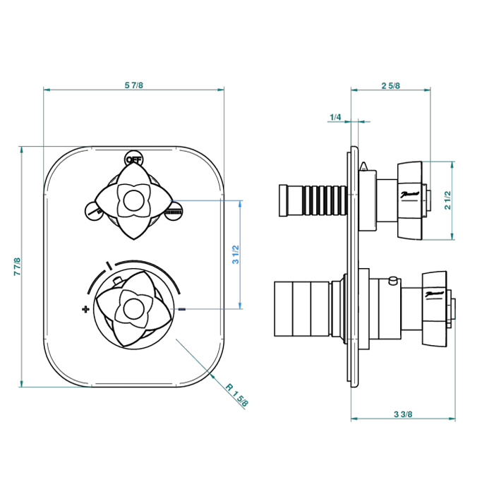 THG Pétale de cristal clair Смеситель для душа, термостатический, с переключателем на 2 потока, цвет: золото/прозрачный хрусталь