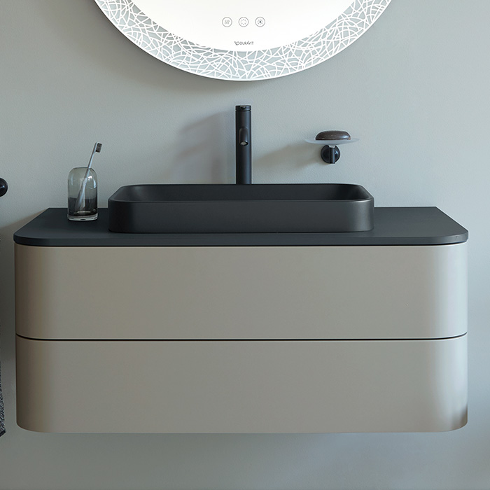 Duravit Happy D.2 Plus Тумба подвесная 100x55x40.8см с раковиной, 2 ящика, цвет: stone grey satin matt/Anthracite matt