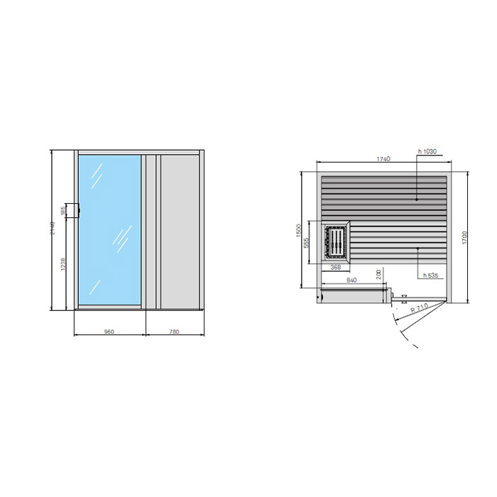 Effegibi Yoku S Door Био-Сауна 174x170х214см, угловая DX, цвет: черный орех