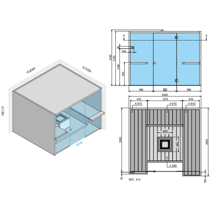 Effegibi Air 120 Био-Сауна 283x252x213см, угловая SX, цвет: осина натуральная