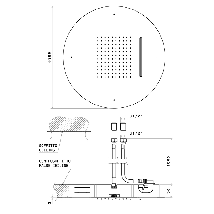 Newform Head Showers Верхний душ 40cм, потолочный, скрытый, дождь/водопад, цвет: PVD brushed copper bronze