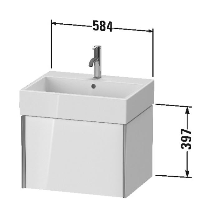 Duravit XViu Тумба подвесная 58.4x45.4x39.7см, с раковиной, 1 ящик, цвет: белый глянцевый/champagne matt