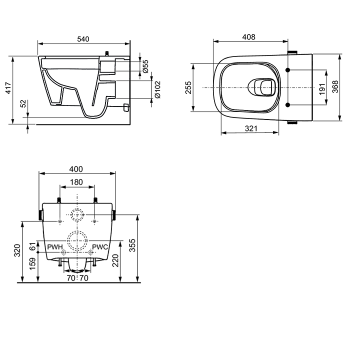 TECEneo Унитаз-биде подвесной 54х36х36см, безободковый, смыв Tornado, с крепежом, цвет: белый