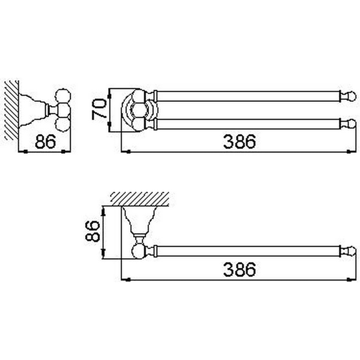 HUBER Croisette Полотенцедержатель двойной 38.6см, подвесной, цвет: бронза