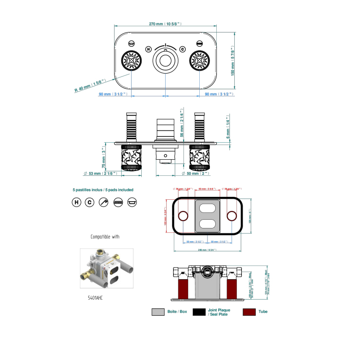 THG Hirondelles Смеситель для душа, встраиваемый, термостатический, цвет: Soft gold