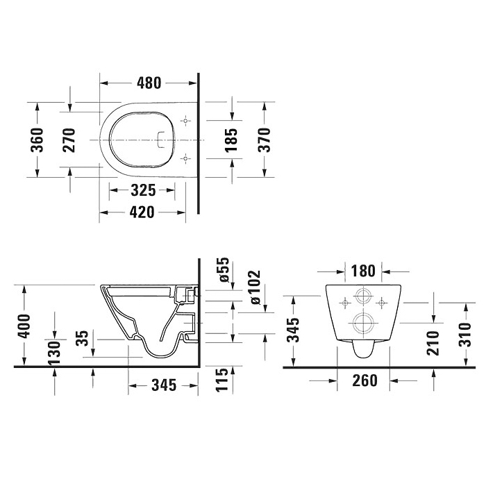 Duravit D-Code Унитаз 37х48см., подвесной, безободковый, с сиденьем микролифт, цвет: белый глянцевый