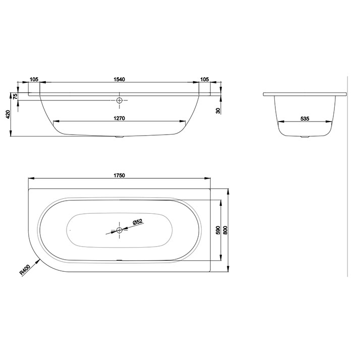 Bette Starlet V Ванна стальная пристенная, 175х80x42 см, BetteGlasur® Plus, цвет: белый