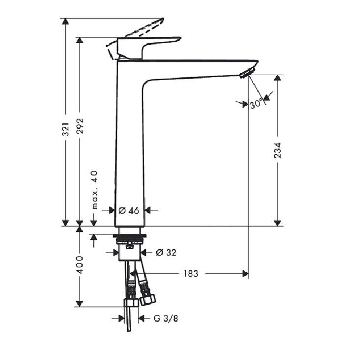 Hansgrohe Talis E Смеситель для раковины 240, однорычажный, без сливного гарнитура, цвет: хром