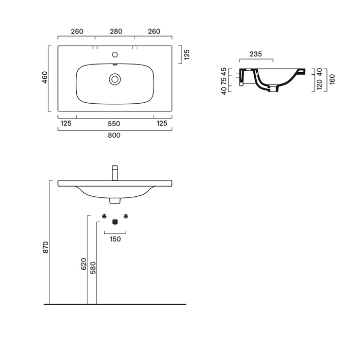 Catalano Alvea Раковина 80х46см., подвесная или на мебель, без отв., цвет: белый глянцевый
