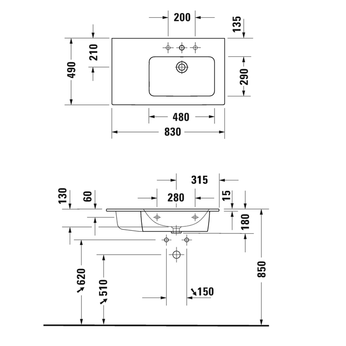 Duravit ME by Starck Раковина 83x49 см, 1 отв., цвет: белый