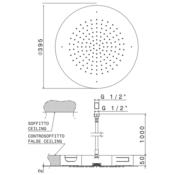 Newform Head Showers Верхний душ d40см, круглый, монтаж в потолок, 1 источник, G1/2" , цвет: хром